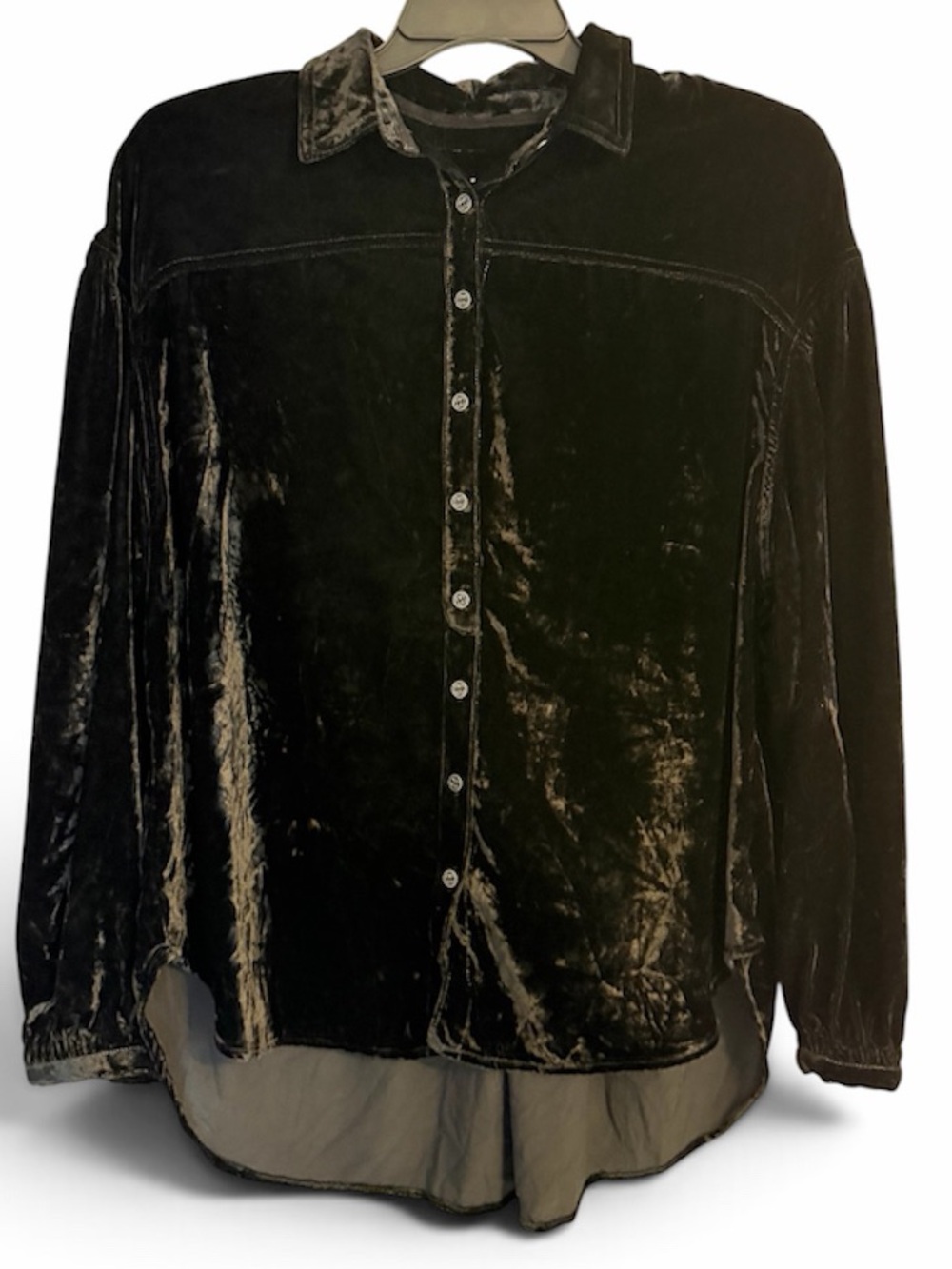 Crushed Velvet Button Tunic Shirt Black Boho Whimsigoth Oversized Small Layer